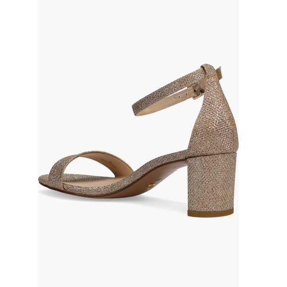 Pelle Moda Monroe Sandals Platinum Gold Glitter Women’s Size 8 Curved High Heel - Picture 6 of 13